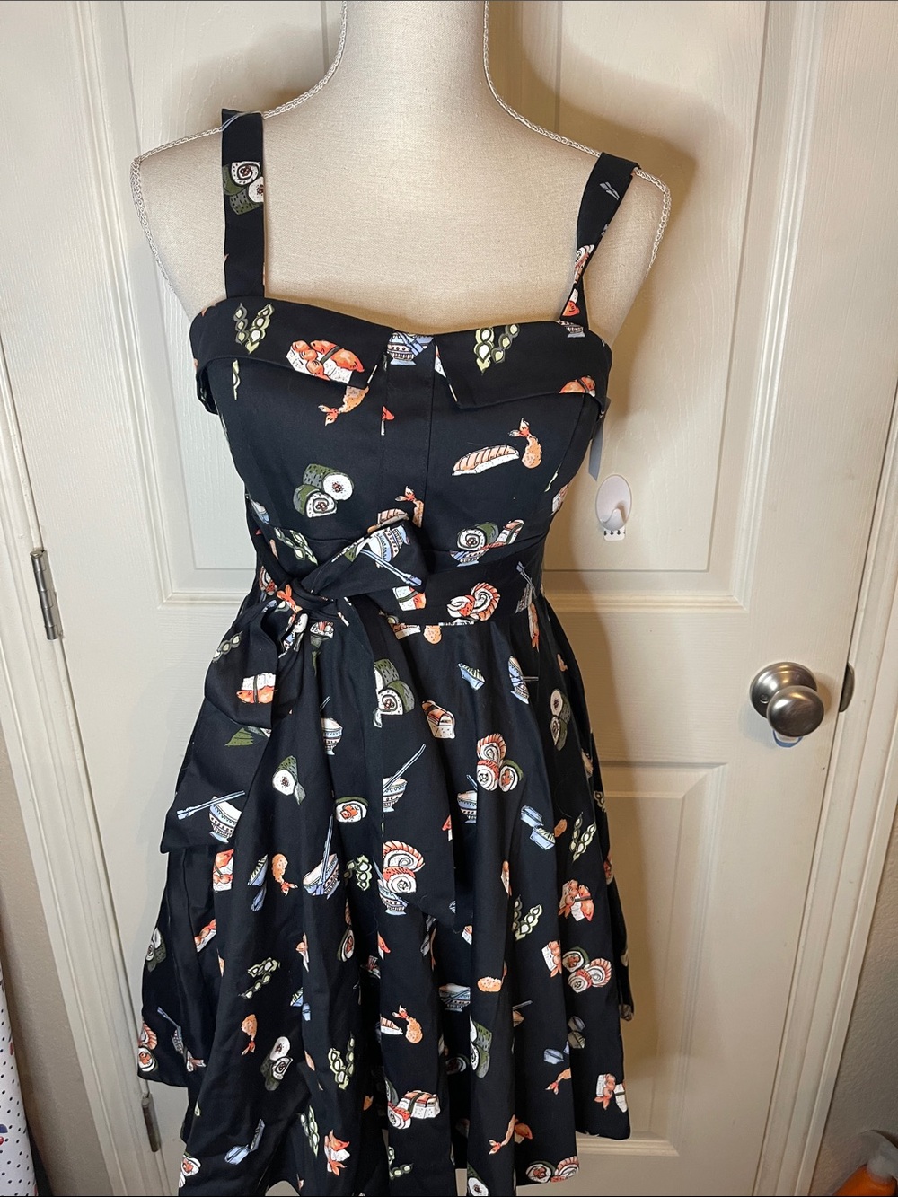 Eva Rose Sushi Print Black Midi Dress